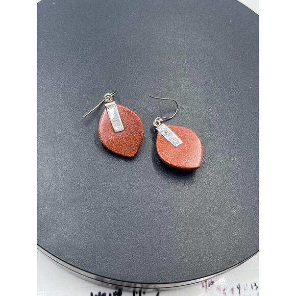 Sterling Silver 925 Goldstone Faceted Glass Glittering Speckled Dangle earrings - Picture 3 of 6